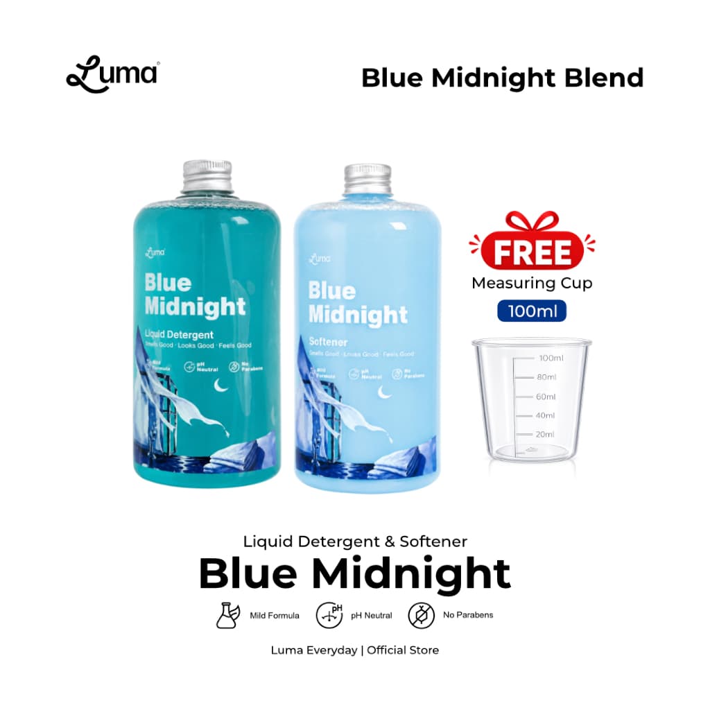 Luma BLUE MIDNIGHT BLEND TRIO Luma Deterjen & Softener 500ml + 1L FREE GELAS UKUR, BM Blend Trio